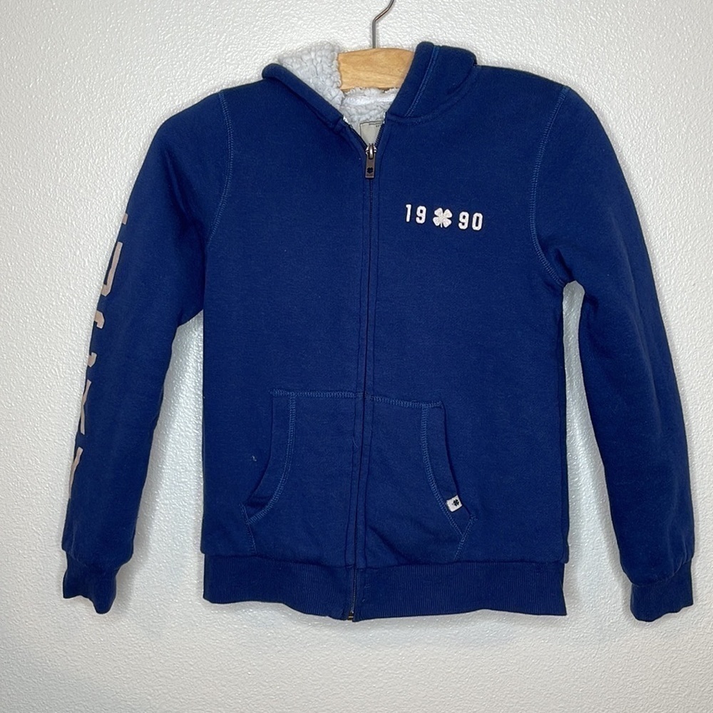 Lucky Brand Sherpa Lined Full Zip Hoodie Sweatshirt Navy Blue Youth Girl M 10/12